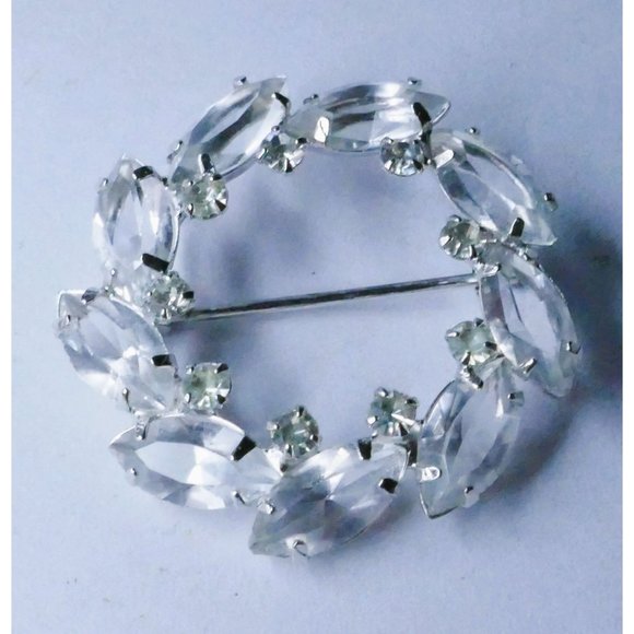 Sterling Silver Circle Brooch With Clear Crystals Marked STER CD - Picture 4 of 11